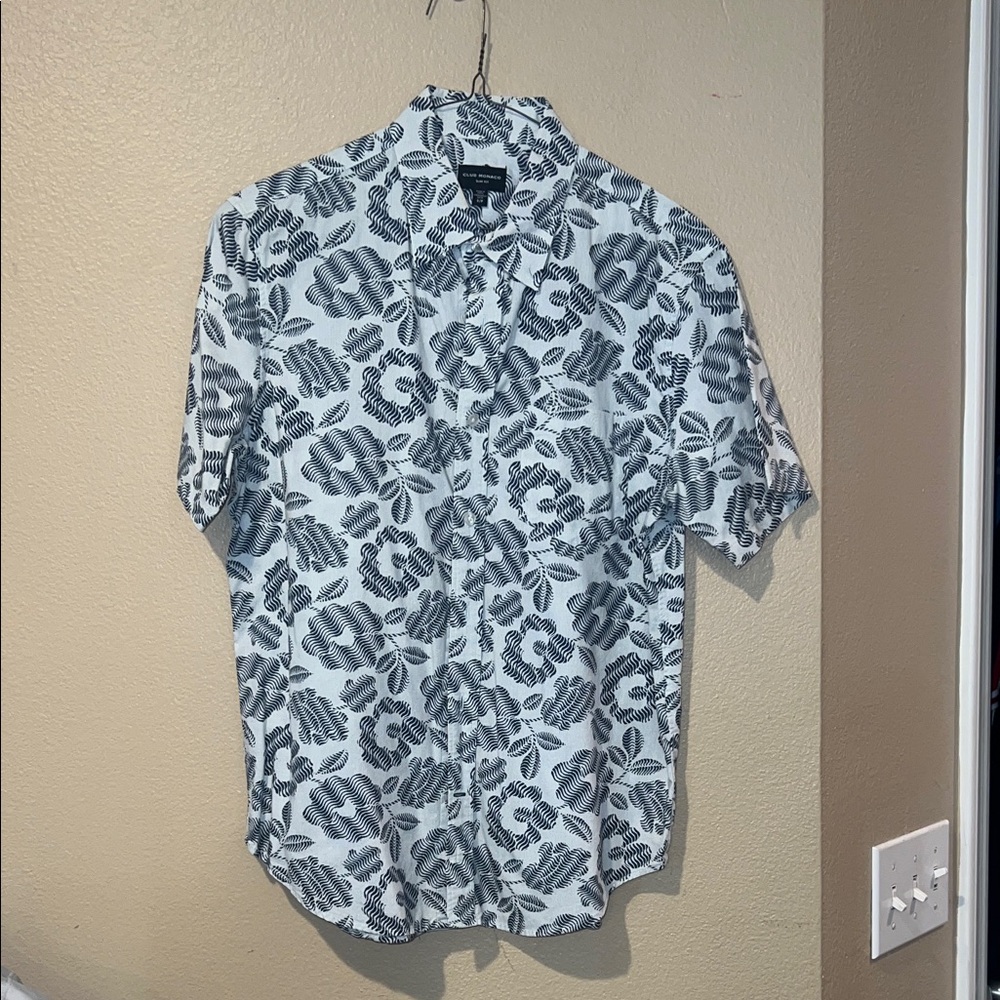 Club Monaco Black and White Floral Men's Shirt